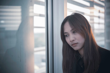 Asian woman sad from love,She worry because stress from boyfriend,Heartbreak woman concept