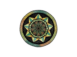 pastel color flower ornament - mandala in orange, green and yellow