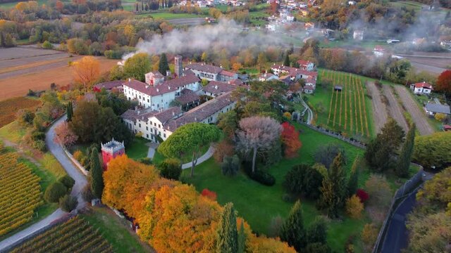 Autumn in the hills. Village and vineyards with an ancient flavor