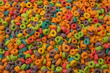 Fototapeta premium Sweet multicolored flakes, cereal loops.