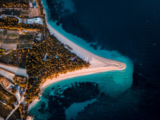 Famous Zlatni rat beach in Bol, Island Brac, Croatia, Europe. Also called golden horn or golden cape. April, 2021.