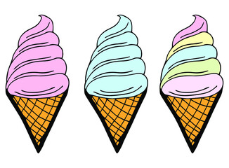 Collection of vector ice cream illustrations drawn by hand isolated on background - Vector