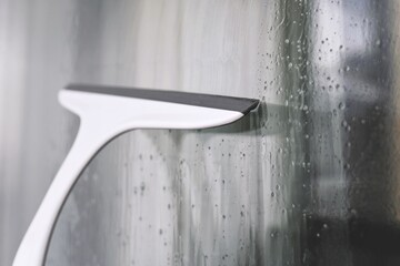 Cleaning windows with a magnetic brush. Water flows over glass. spring-cleaning