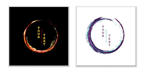 Zen ink circle emblem. Set. Paint strokes. Multi-colored strokes. Design template for the design of banners, posters, booklets, covers, magazines. EPS 10