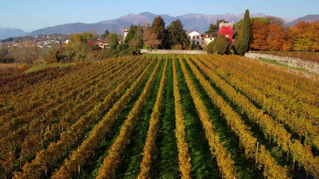 Autumn in the hills. Village and vineyards with an ancient flavor