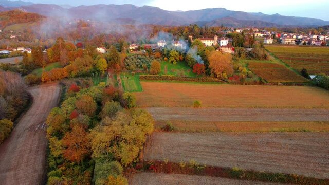 Autumn in the hills. Village and vineyards with an ancient flavor