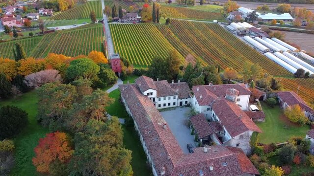 Autumn in the hills. Village and vineyards with an ancient flavor