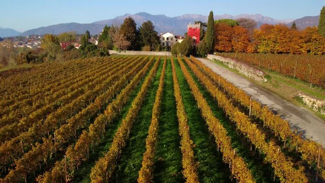 Autumn in the hills. Village and vineyards with an ancient flavor