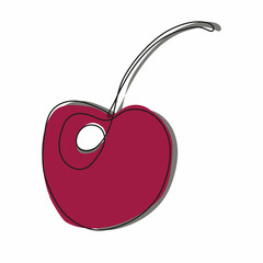 Cherry fruits. continious one line art hand drawing style for logo isolated on white background. Minimalistic art, colorful poster. Vector illustration