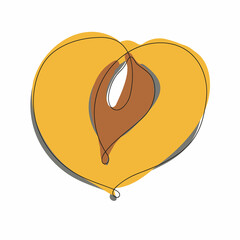 Vector isolated half a sliced peach contour line doodle drawing. Colorful. continuous line