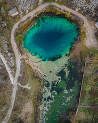 Izvor Cetine, spring of the Cetina river, also called blue eye (Modro oko). Dalmatia, Croatia. April, 2021.