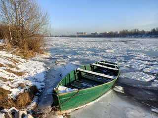 winter cityscape with river