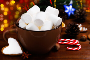 Christmas drink. Cup of cocoa with marshmallows