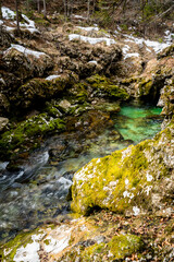 Colorful Mostnica canyon, fast river in Triglav National Park (Mostnice Korita)