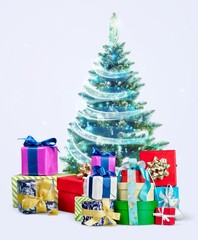 Christmas and new year concept with tree and gifts