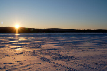 sunset in the snow