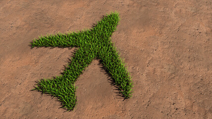 Fototapeta na wymiar Concept conceptual green summer lawn grass symbol shape on brown soil or earth background, airplane sign. 3d illustration metaphor for fast, comfortable and secure transportation, holiday and business