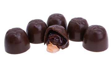 chocolate candies with cherries and liqueur isolated