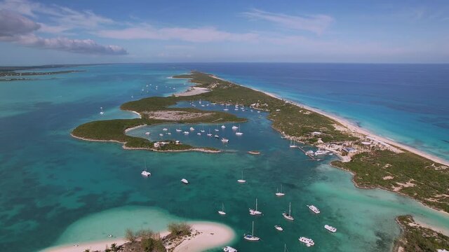 The drone aerial footage of Stocking Island, Great Exuma, Bahamas.