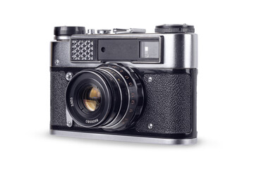 Vintage camera isolated on white background. Equipment.