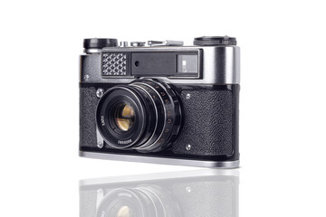 Vintage camera isolated on white background. Equipment.
