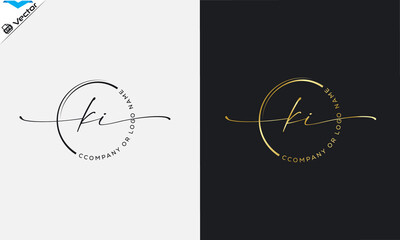 K i Initial handwriting signature logo, initial signature, elegant logo design
vector template.
