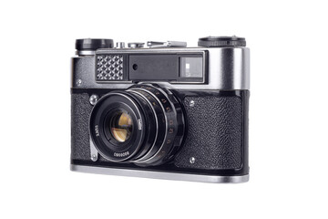 Vintage camera isolated on white background. Equipment.