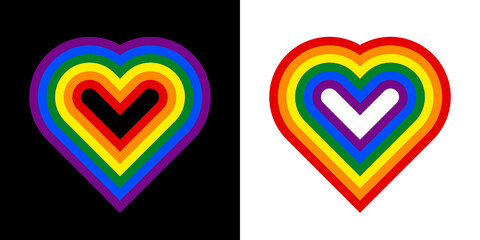 Rainbow heart-shaped striped pattern. Homosexual valentine day concept. Gay and LGBTQIA pride. Design texture for fabric, banner, poster, backdrop, wall. Vector illustration.