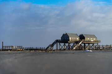 buildings on the beach of Sankt Peter Ording - Germanys north sea