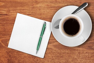 New year concet for review text on a napkin with a cup of coffee, end of year business concept