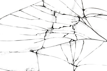 The effect of broken glass screen smartphone, cracked on a white background.