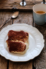 piece of cake tiramisu with coffee