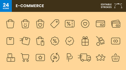 Basic e-commerce icon set. Smooth rounded shopping icons.