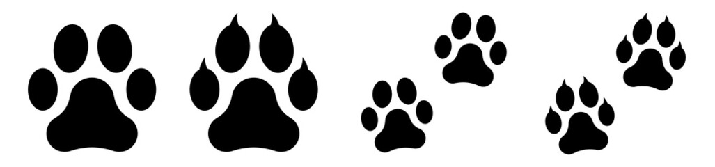 Animal paw print set vector illustrations - obrazy, fototapety, plakaty