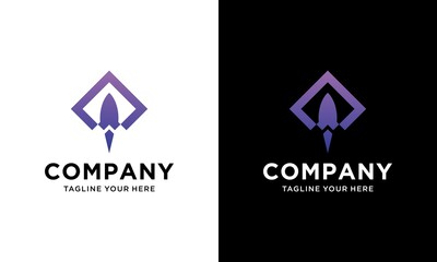 Naklejka premium rocket advance technology launching vector logo design template. on a black and white background.