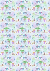 Motif avec éléphant et jungle