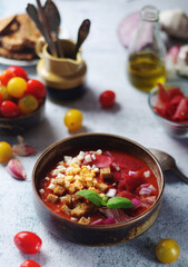 Spanish traditional tomato soup salmorejo
