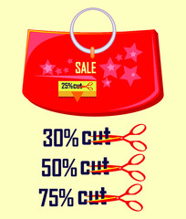 red shopping bag with cut off price symbol