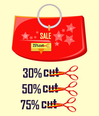 red shopping bag with cut off price symbol