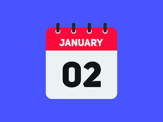 January 02 text calendar reminder. 2nd January daily calendar icon template