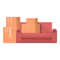 Relocation sofa box icon cartoon vector. House move. Home service