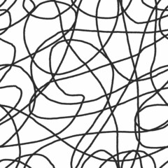 Scribble seamless pattern. Abstract careless lines hand drawn black and white illustration. Continued lines ink drawing style. 