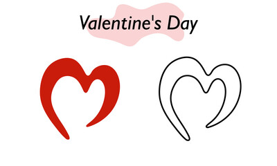 A symbol of love for Valentine Day. The heart is red and the heart is in lines. Vector illustration.