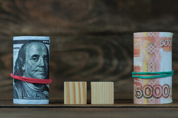 quotes of the dollar against the ruble on wooden cubes