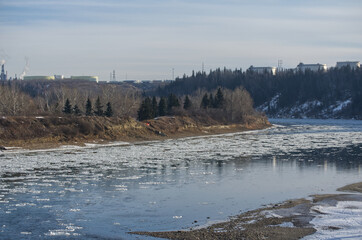 The North Saskatchewan River Freezing Over