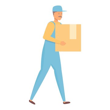 Take relocation box icon cartoon vector. Home move. Service apartment