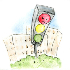 traffic light with evil painted face