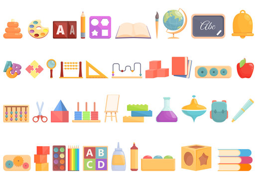 Early educations icons set cartoon vector. Children learn. Read school