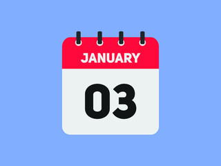 January 03 text calendar reminder. 3rd January daily calendar icon vector. 