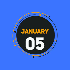 January 05 text calendar reminder. 5th january daily calendar icon vector. 
